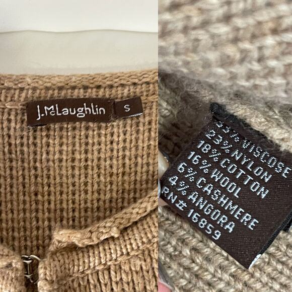 J. MCLAUGHLIN Cropped Wool Cashmere Angora Blend Cardigan in Tan Size S - Picture 8 of 9